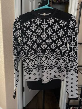 Free People Black and White Floral Knit Sweater